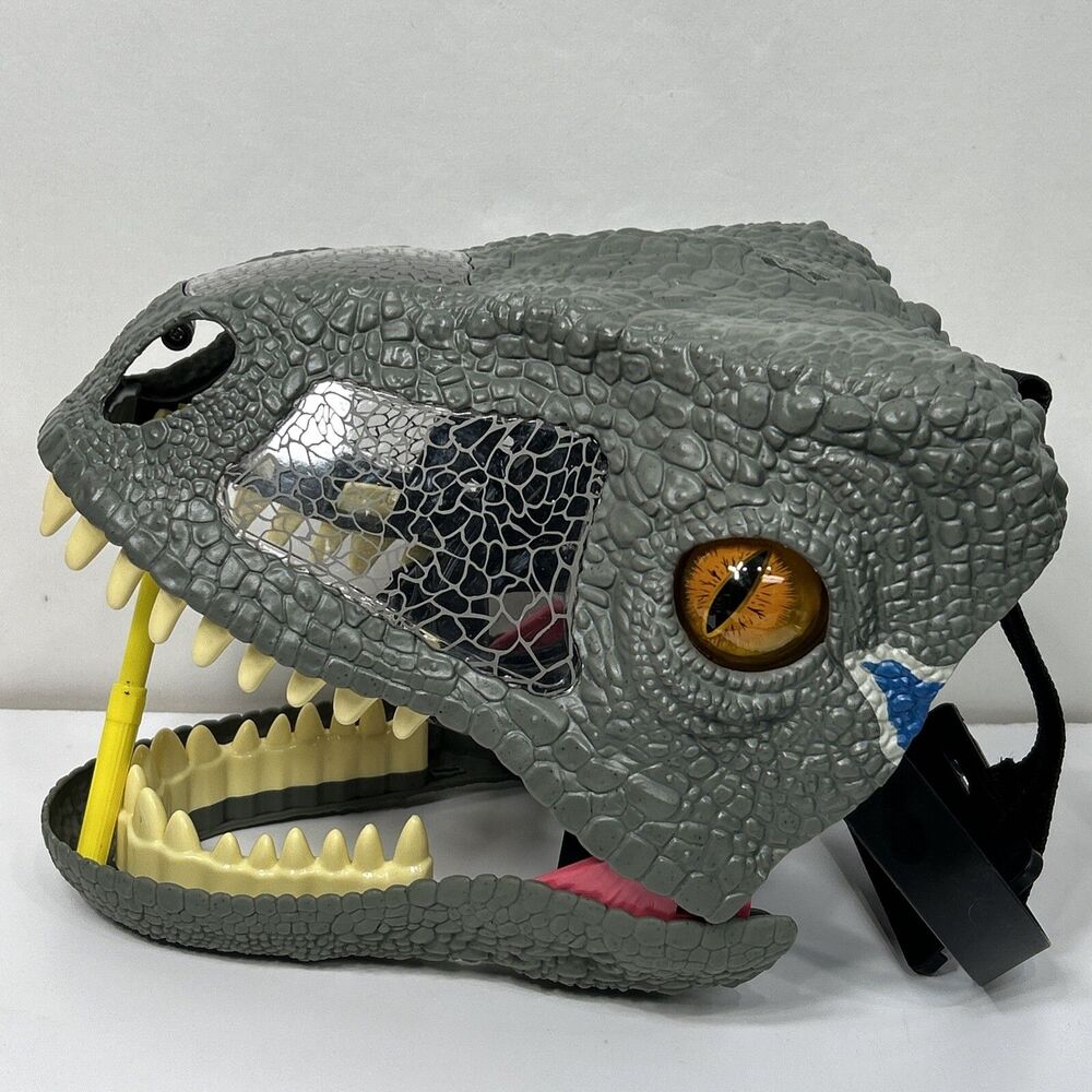 Jurassic Dinosaur Mask World Velociraptor Blue Chomp Roar Halloween Sound